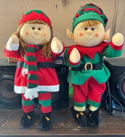Plush Christmas Elf Dolls Boy and Girl Set Holiday Decor