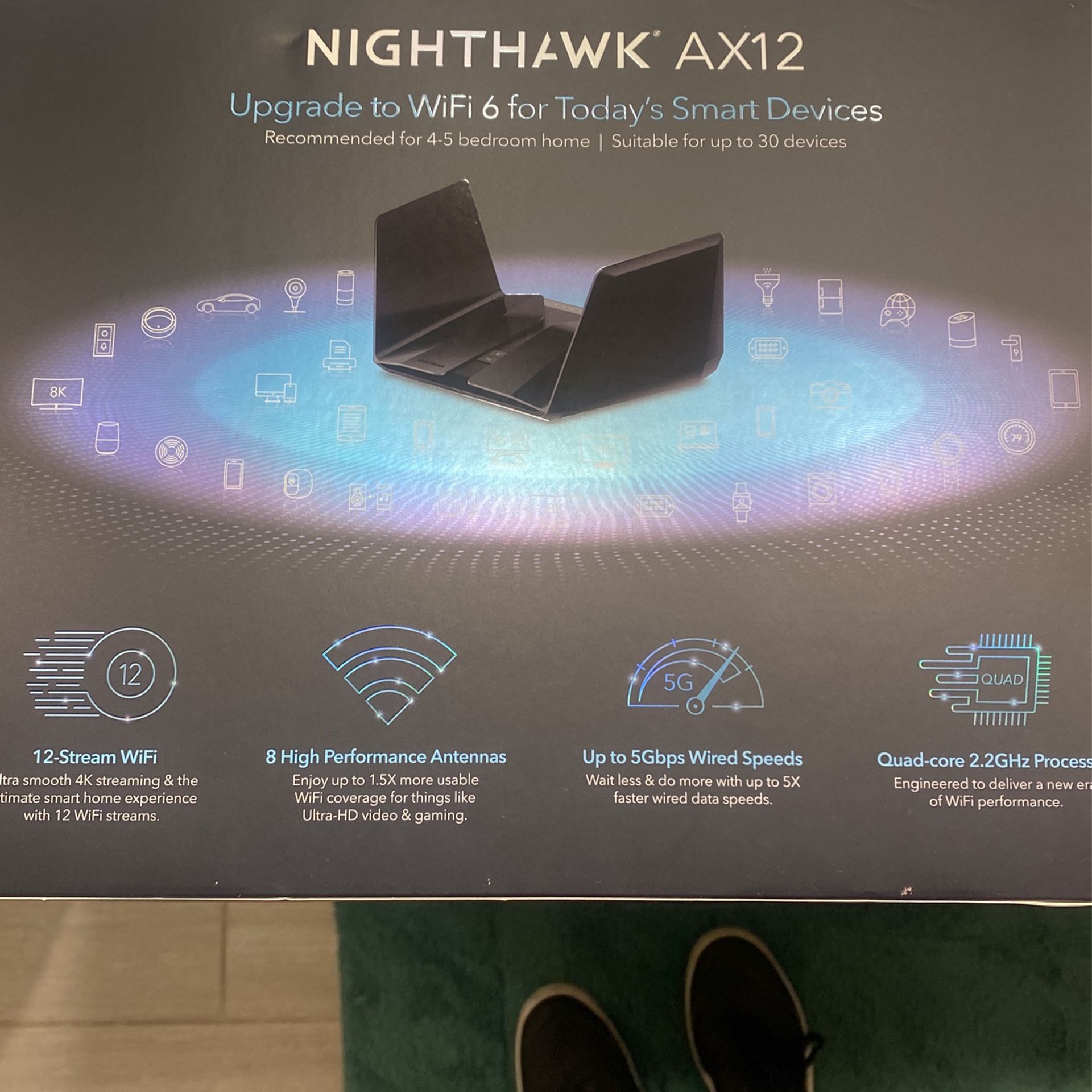Nighthawk AX12 Wi-Fi 6 12 Stream Wi-Fi High-Performance Antennas Superfast