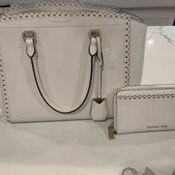 White Michael Kors Purse + Wallet