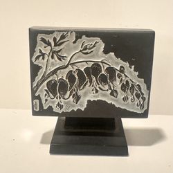 Vintage floral Asian hand carved Marble/Stone Plaque Tabletop Art