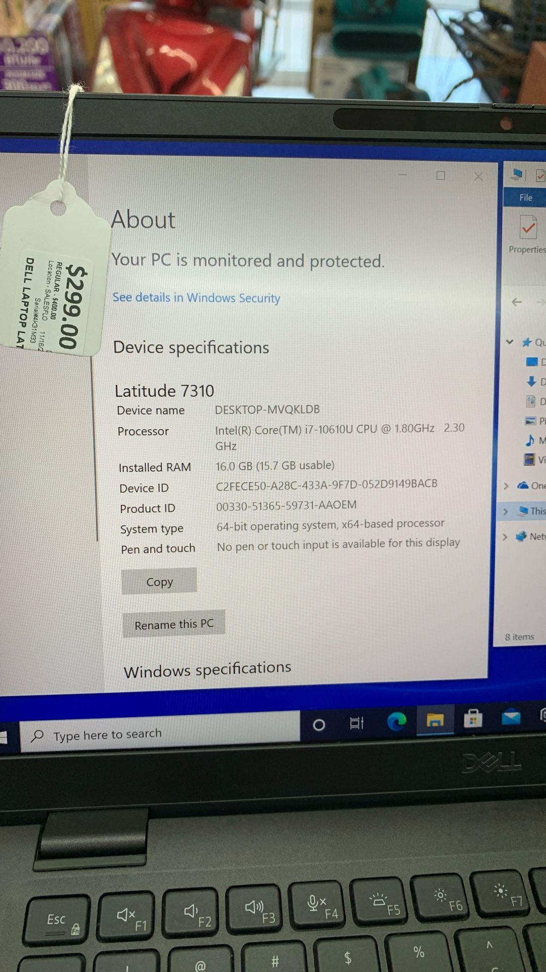 Dell Latitude 7310 Laptop i7 16GB Ram Ssd 250