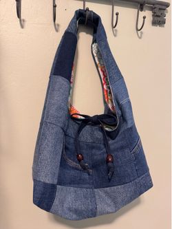 Denim patchwork tote
