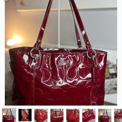 2011 VINTAGE COACH GARNET EMBOSSED PATENT LEATHER Tote Bag