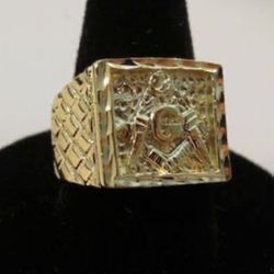 (Size 12) 14KT Gold EP Masonic Freemason Ring (Brand New)
