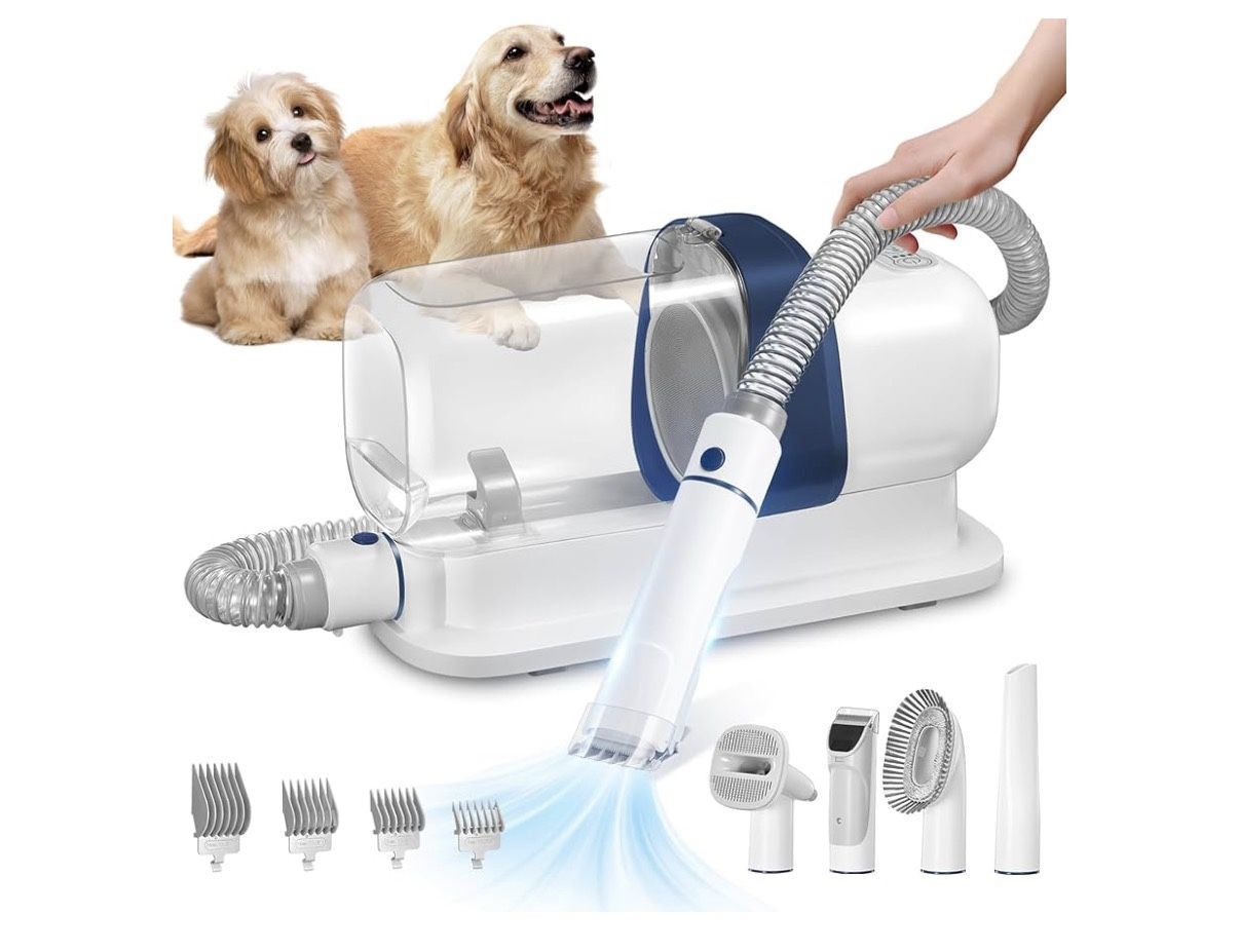 Dog Grooming Vacuum, Pet Grooming Vacuum Kit 2.3L Suction 99% Pet Hair with 5 Tools for Dog Cat for Shedding Grooming, Low Noise (Blue & White)