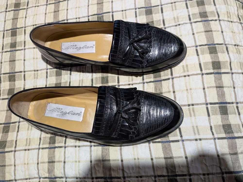 Mezlan Antonello MADE IN SPAIN Genuine Lizard Size 8 Men's Shoes Black