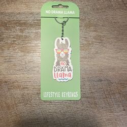 No Drama Llama Wood Keychain