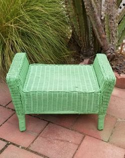 Vintage Green Wicker Bench