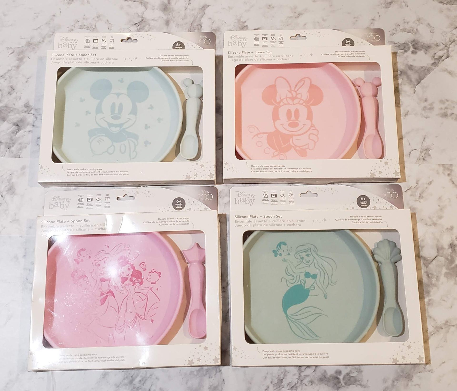 Disney Baby Silicone Plate & Spoon Set Lot Of 4 