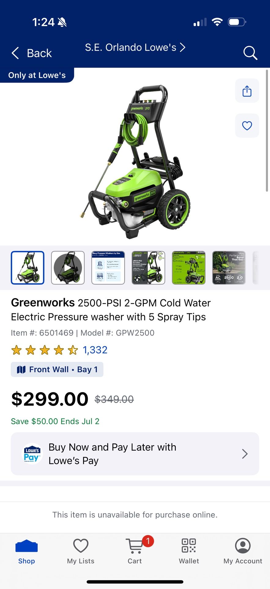 Greenworks 2500-PSI 2-GPM Cold Water Electric Pressure washer with 5 Spray Tips