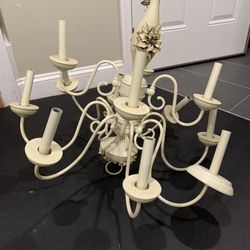 Antique 12 Arm Beige Chandelier
