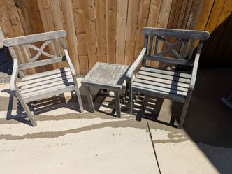 Patio furniture, rustic charm.