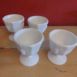 MCM Vintage Milk glass  Westmoreland  Paneled Grape- Set Of 4