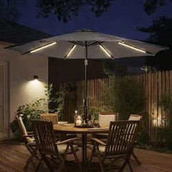 New In Box 10 Feet Tilt Crank Market Patio Outdoor Umbrella With LED Strip Light Gray Stand Is Not Included 