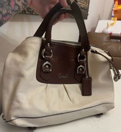 Coach Ashley Leather Satchel in cream and brown.