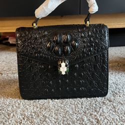 Black Leather Croc Sling Bag