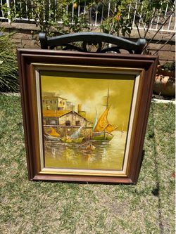 Vintage Clement Harbor Scene Oil Painting
