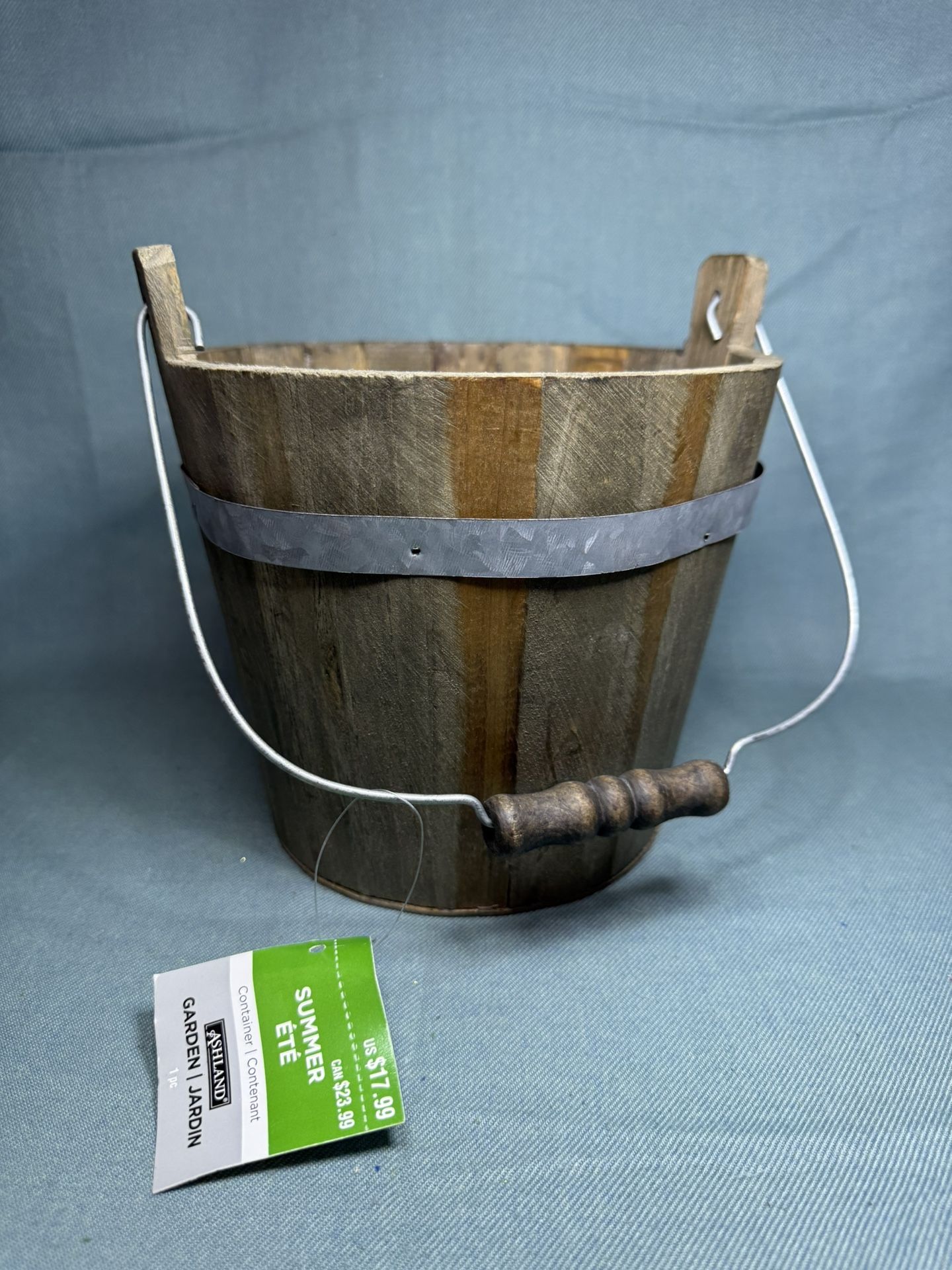 Wood Bucket, Flower Pots, Garden, Round, Brown, Floral Supply #3, 6,5"