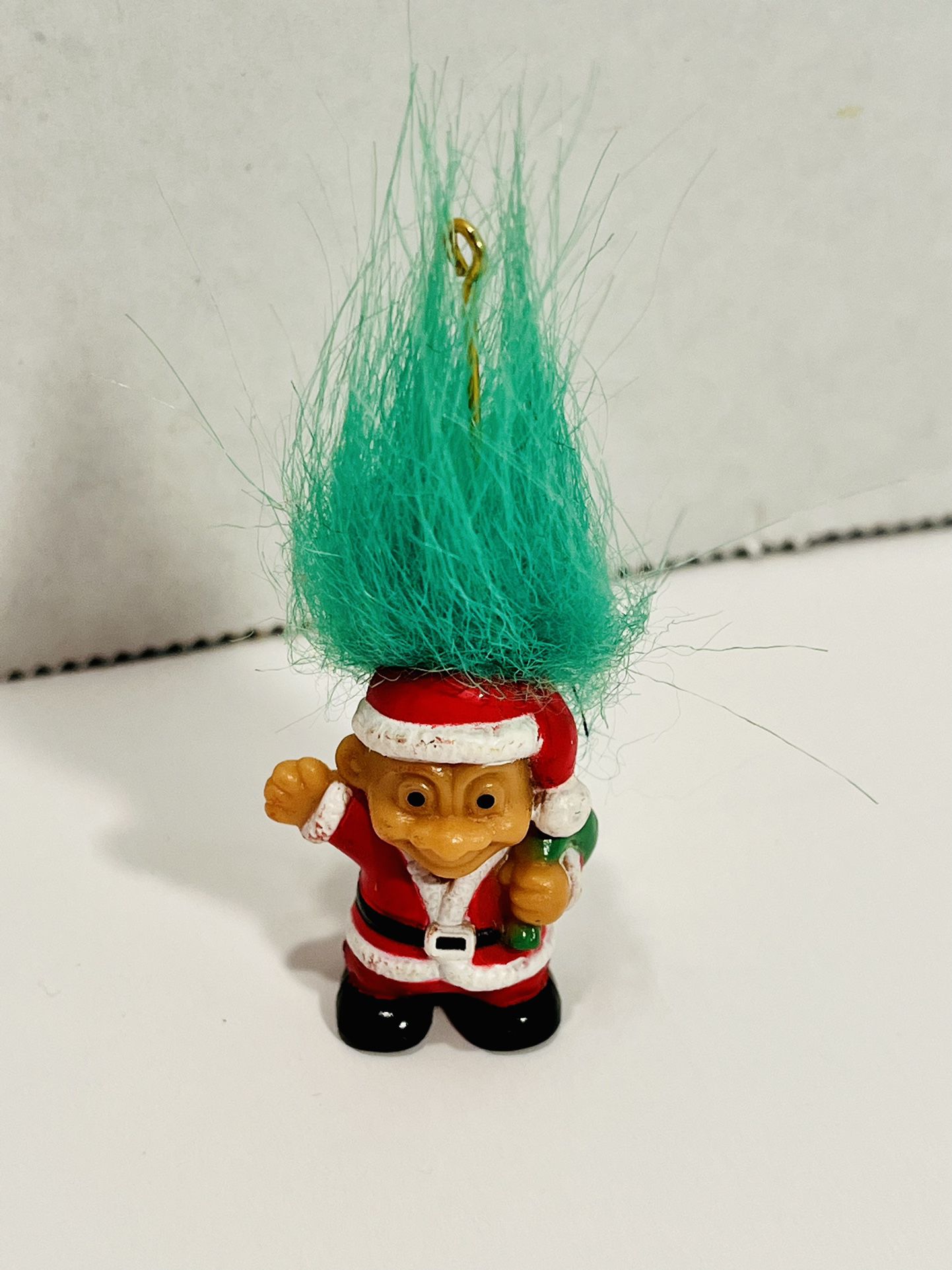 VINTAGE RUSS CHRISTMAS TROLL DOLL GREEN HAIR SANTA HAT ORNAMENT Rare!