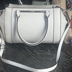 Light Gray Structured Satchel Handbag with Crossbody Strap
