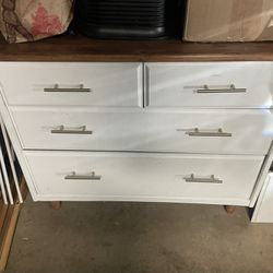 White Four Draw Dresser With Wood Top 