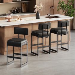3 -w26.7"H Faux Leather Upholstered Counter Stool with Metal Frame