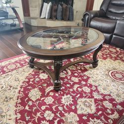 Living Room Wooden/Glass/Iron Coffee Table With Matching End Tables