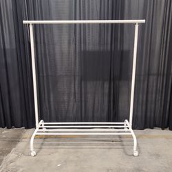 White Metal Rolling Clothing Rack with Lower Shelf