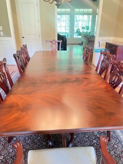 Maitland Smith, 10 foot mahogany dining room table with 8 chairs
