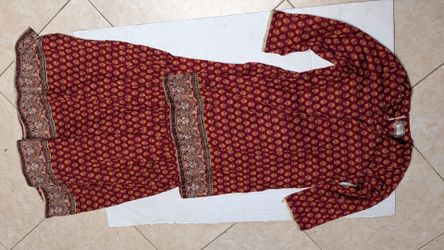 Leisure Club Girls Size 12-13 Years Burgundy Boho Floral Print 100% Cotton Dress