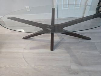 Mid-Century Style Walnut & Glass "Jacks" Coffee Table & End Table Set
