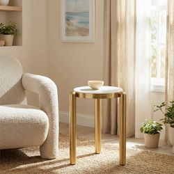 Noan White & Gold Side Table