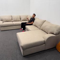 Large Beige Sectional Couch - Clean and Comfy - Can Deliver