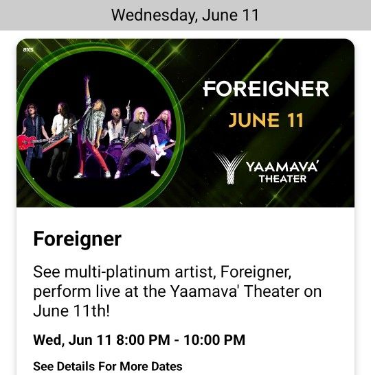 Tonight ! Section 400s - Foreigner! 150 For Pair