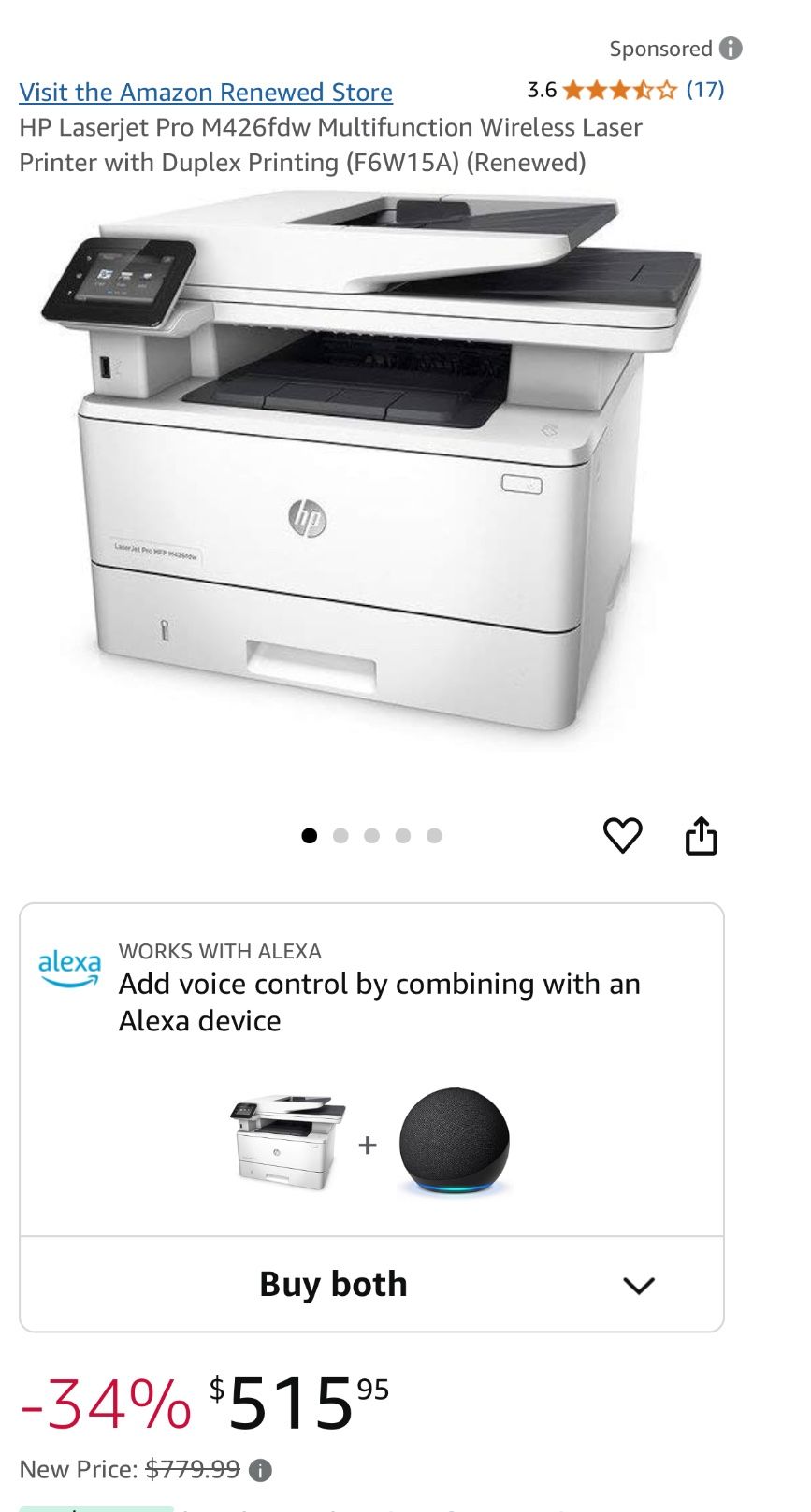 HP Laserjet Pro M426fdw Multifunction Wireless Laser Printer with Duplex Printing