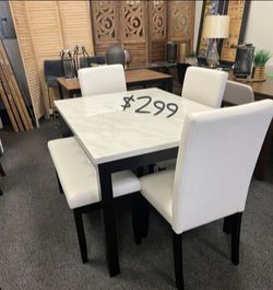 Beautiful 5-Pc Dining Table Set Faux Marble Top