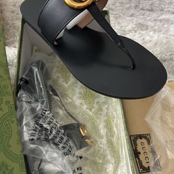 Gucci Signature Black Gold Slides NWB