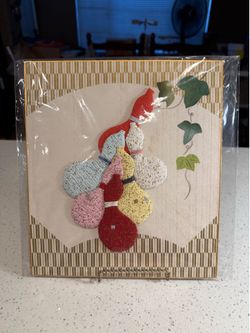 Vintage Japanese Oshie Fabric Relief Art Hanging Gourds Hyotan 3D Wall Plaque 10x10
