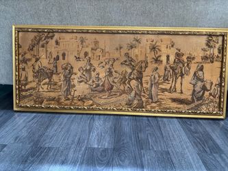 Old vintage middle eastern framed tapestry