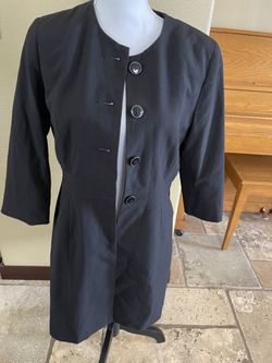 Larry Levine light Coat  long Jacket suit blazer Button up black SIZE 4 Lined