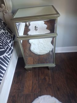 2 xMirrored Nightstand with Drawer and Cabinet