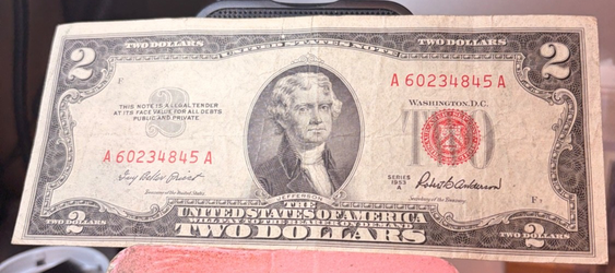 1953 $2 Note Red Seal Banknotes Ser. A(contact info removed)5 A