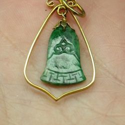 Unique 14k Solid Gold & Jade Pendant Necklace 