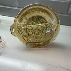 VTG Marigold Carnival Glass Divided Serving Dish With The Handle
