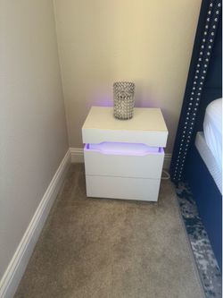 Emmakay Nightstand with Wireless Charging Station, LED Light and 2 Drawers