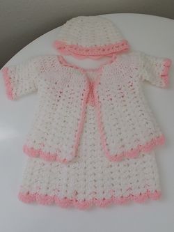 Crochet Baby Dress & Hat Set, Handmade Baby Girl's Set