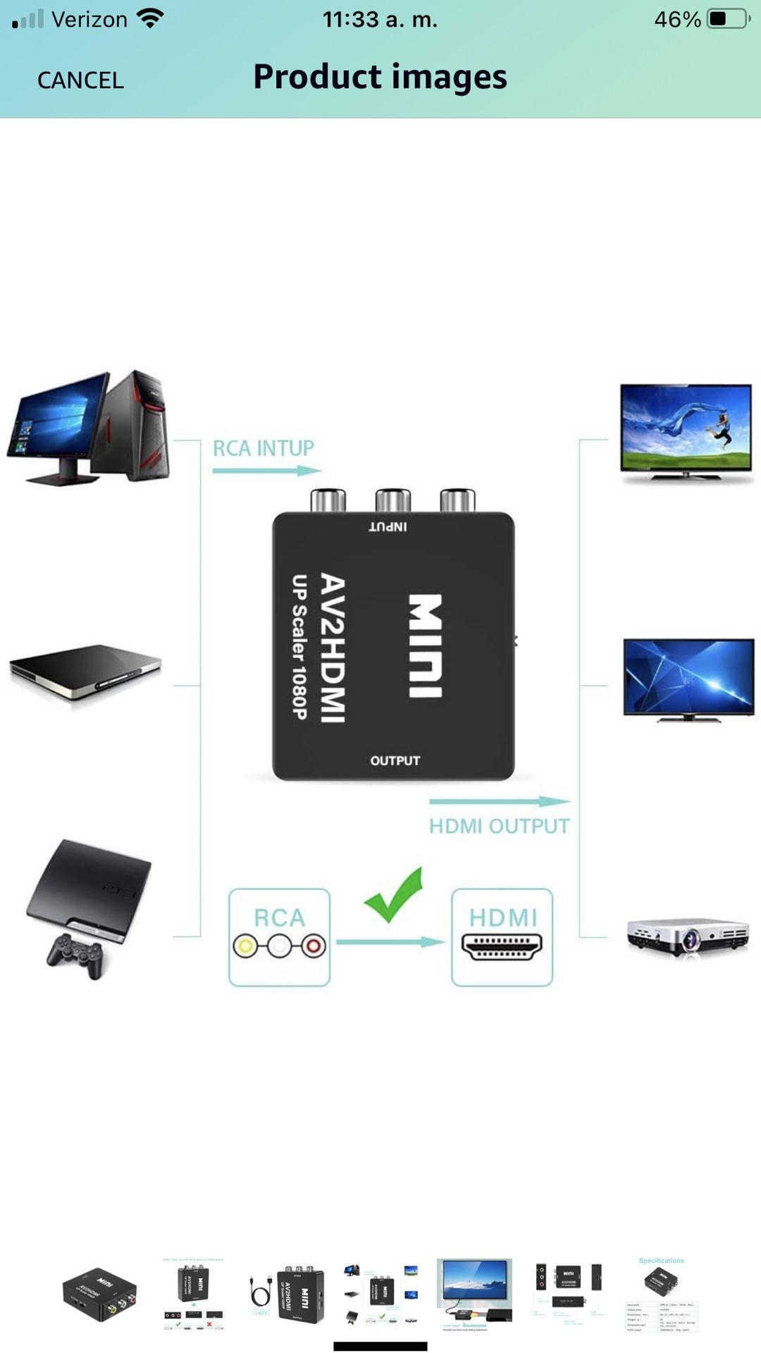 KLKRCA to HDMI Converter 1080P Mini CVBS to HDMI Composite Video Audio Converter AV to HDMI Converter Supports NTSC PC Laptop Xbox PS4 PS3 TV STB VH
