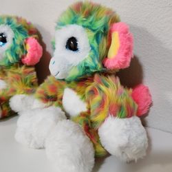 Fiesta Rainbow Monkey Plush 12” Stuffed Animal Sitting Cute & Soft Glitter Eyes

