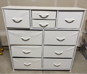 TWO AVAILABLE: 10-Drawer Fabric Dresser with Wooden Top