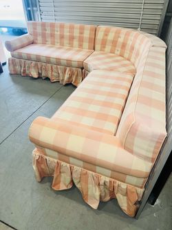 Miles Redd Ballard designs lily pink 3pc sectional checker sofa couch